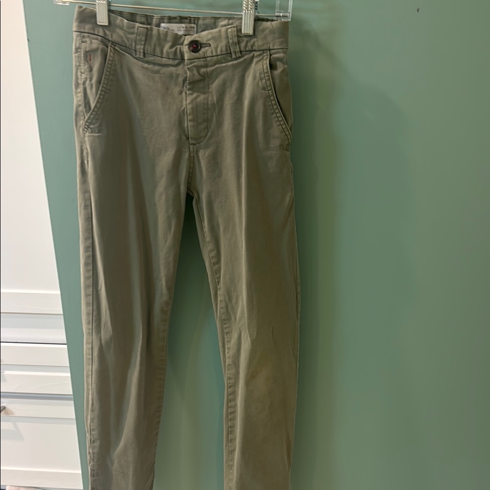 Zara Green Casual Pants with Cotton Blend and Tapered Fit